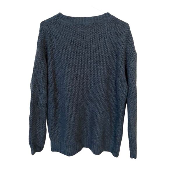 Mystree Long Sleeve Lace-Up Ribbon Waffle Knit Sweater Pullover Blue Size Large - Picture 2 of 5